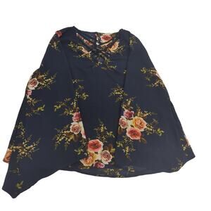 EUC Entro Floral Blouse Polyester Blouse Womens 1X Angel Sleeve